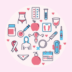 Canvas Print - women health icons