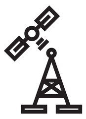 Poster - Satellite broadcasting to antenna tower. Global communication icon