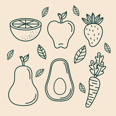 Wall Mural - vegetables and fruits icons