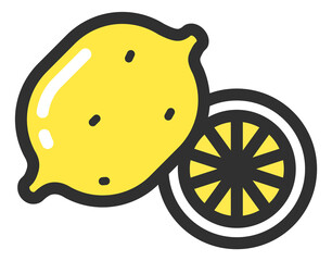 Sticker - Lemon icon. Juicy yellow fruit. Citrus cut