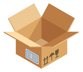 Sticker - Empty delivery box. Open cardboard package icon