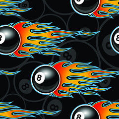 8 ball with fire flame billiard vector seamless pattern digital paper design.. Ideal for wallpaper packaging fabric textile wrapping paper design.