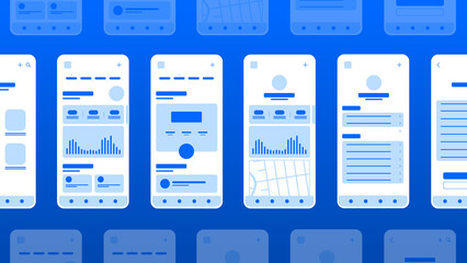 Poster - Set of UI UX Wireframes, GUI screens any app flat design template for mobile apps, responsive website application wireframes. Web design UI kit.