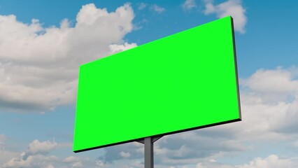 Wall Mural - blank green billboard or large advertising display and moving white clouds against blue sky - timela
