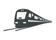 Streamline commuter train turning. Silhouette illustration in perspective view..