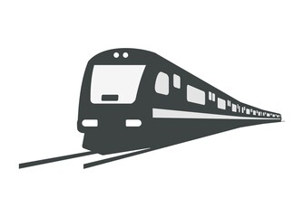 streamline commuter train turning. silhouette illustration in perspective view..