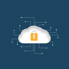vector illustration cloud computing concept on security, database on cloud platform, information connecting, database cyber security