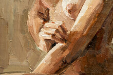 Fragment Of  Nude Attractive Young Woman, Created In Details And Color Nuances.  Oil Painting On Canvas.