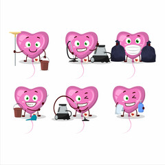 Wall Mural - Cleaning service pink love balloon cute cartoon character using mop