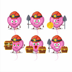 Wall Mural - miners pink love balloon cute mascot character wearing helmet