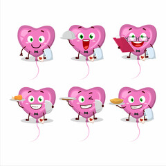 Poster - happy pink love balloon waiter cartoon character holding a plate