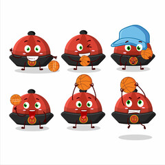 Poster - Talented red chinese traditional hat cartoon character as a basketball athlete