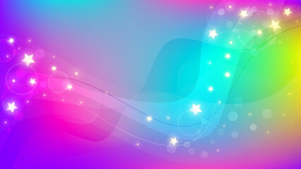 Fantasy rainbow background. Wavy sky with stars. Vector abstract illustration