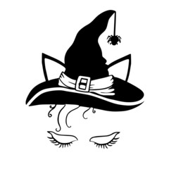 silhouette halloween witch unicorn face head illustration design