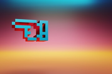 Leinwandbilder - Pixel icon Arrow Hand Left. Beautiful Blue Arrow Hand Left icons symbol on multicolor bright background. 3d rendering illustration. Background pattern for design.