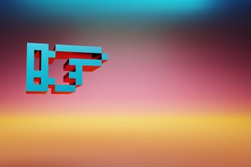 Leinwandbilder - Pixel icon Arrow Hand right . Beautiful Blue Arrow Hand right icons symbol on multicolor bright background. 3d rendering illustration. Background pattern for design.