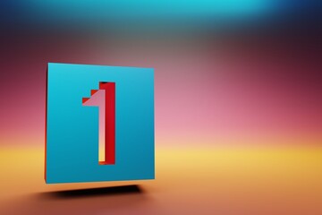 Poster - Pixel number  1. Beautiful Blue One icons symbol on multicolor bright background. 3d rendering illustration. Background pattern for design.
