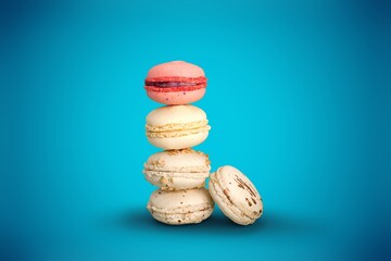 Wall Mural - Sweet colorful macarons. Tasty sweet macaroons, food concept