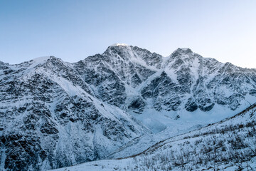 Wall Mural - Greater Caucasus Range.  Glacier Seven on mount Donguz-Orun in Elbrus region. Winter landscape