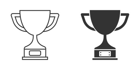 Trophy cup icon in flat style. Goblet prize vector illustration on isolated background. Award sign business concept.