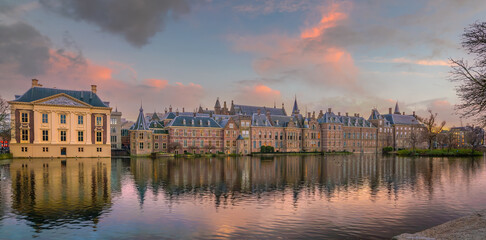 Poster - Binnenhof castle (Dutch Parliament) cityscape downtown skyline of  Hague in Netherlands