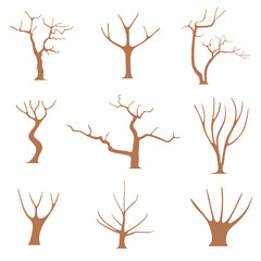 tree trunks without foliage, curved branches in brown color, flat vector cartoon illustration. templ