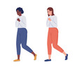 Anxious woman semi flat color vector character set. Walking figure. Full body people on white. Nervous isolated modern cartoon style illustration for graphic design and animation collection