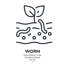 Soil Earthworm Editable Stroke Outline Icon Isolated On White Background Flat Vector Illustration. Pixel Perfect. 64 X 64.