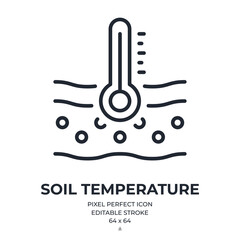 Wall Mural - Soil temperature editable stroke outline icon isolated on white background flat vector illustration. Pixel perfect. 64 x 64.
