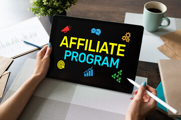 Affiliate program marketing and advertising business concept on screen.