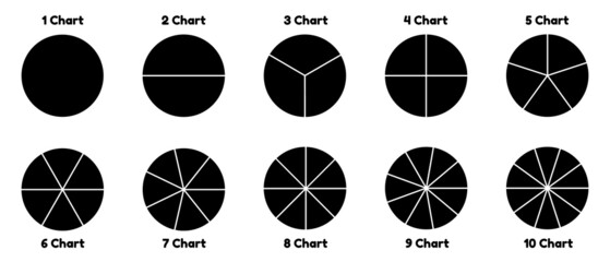 pie charts - .different subdivisions - vector illustrations set isolated on white background