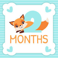 Wall Mural - Card with Cute Fox Cub and Two Month Inscription Vector Template