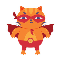 Canvas Print - Superhero Ginger Cat Wearing Red Mask and Cape Having Power Vector Illustration.