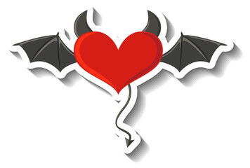 Poster - Red heart with evil wings in cartoon style