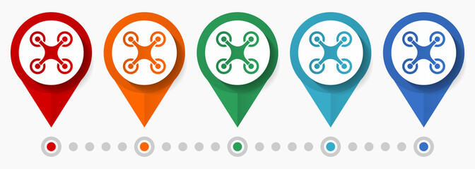 Poster - Drone concept vector icon set, flat design pointers, infographic template