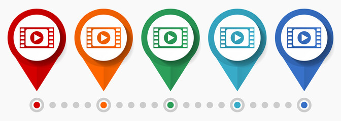 Poster - Play video, cinema concept vector icon set, flat design pointers, infographic template