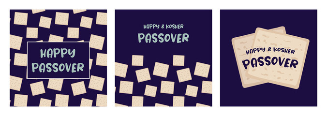 Wall Mural - passover greeting card set and pattern. Jewish holiday. Pesach patterns for templates, invitations and design with matzah bread . vector illustration