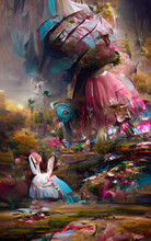 Wall Art Paining In Oil Mixed Style, Stock, Contemporary Impressionism Artwork For Sale, Vibrant Abstract Art, Colorful Brush Strokes, Print For Interior. Alice In Wonderland Artwork Theme, Madness