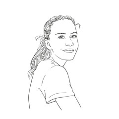 Poster - Sketch of thirteen year old girl shy smiling. Hand drawn vector linear illustration