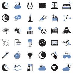 Night Icons. Two Tone Flat Design. Vector Illustration.