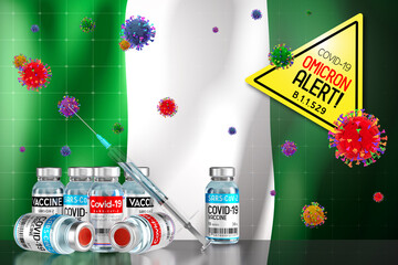 Wall Mural - Covid-19 Omicron B.1.1.529 variant alert, vaccination programme in Nigeria - 3D illustration