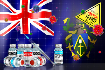 Wall Mural - Covid-19 Omicron B.1.1.529 variant alert, vaccination programme in Pitcairn Islands - 3D illustration