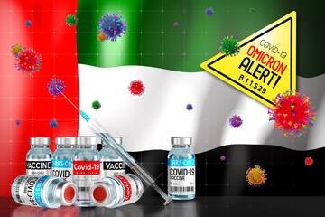 Wall Mural - Covid-19 Omicron B.1.1.529 variant alert, vaccination programme in United Arab Emirates - 3D illustration