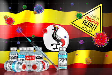 Covid-19 Omicron B.1.1.529 variant alert, vaccination programme in Uganda - 3D illustration