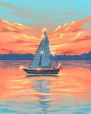sailboat at the orange sunset