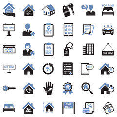 Rental Icons. Two Tone Flat Design. Vector Illustration.