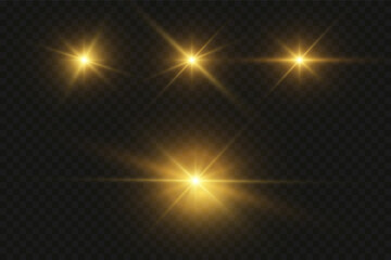 Wall Mural - set of shining golden stars. light effect bright star, christmas star.