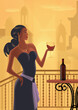woman drink red wine. Art deco inspired Wall Art 