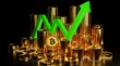 Green arrows up Bitcoin value rising up ( BTC ) prices grow up Concept . 3D rendering