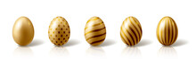 Set Of Golden Easter Eggs On White Background.